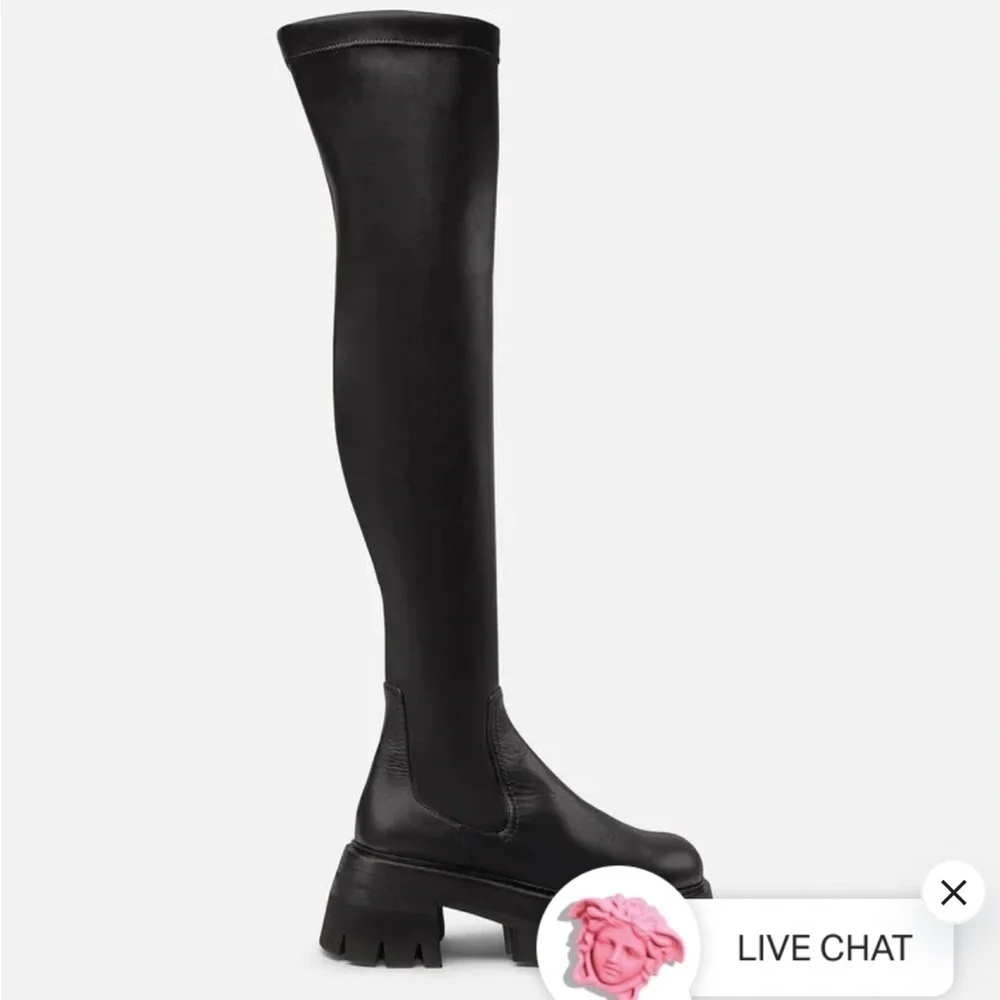 VERSACE black over the knee Lugg Boots size Euro 40 with box + dust bag